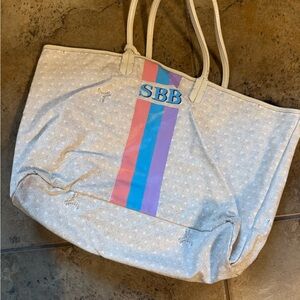 Goyard White Tote with Blue Pink and Purple Stripes (SBB initial)